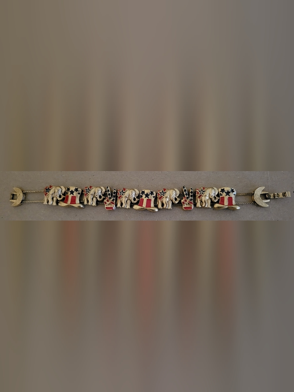 Vintage RNC Republican Elephant & Uncle Sam Hat Enamel Patriotic Link Bracelet